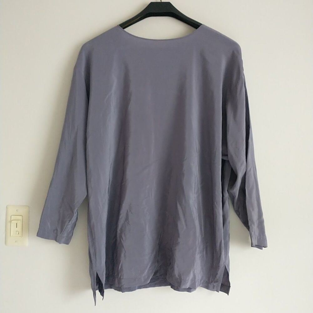 Laise Adzer Tunic Top Blouse Womens OS Silk Purple Lagenlook Boxy 80s Hippie